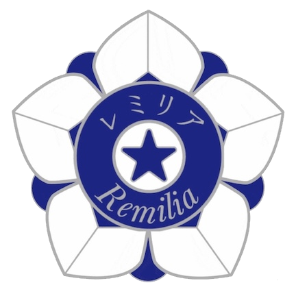 Blue and white Remilia flower emblem